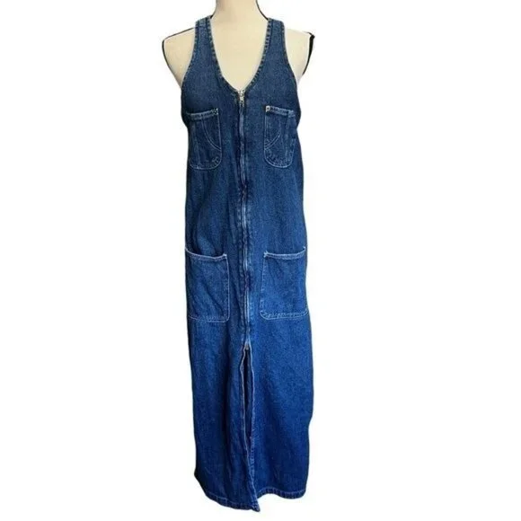 Kalifornia Womens Denim Sleeveless Maxi Dress Blue Casual Relaxed Fit Style - Picture 1 of 8